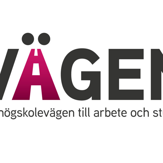 Logo för Vägen-projektet. Vägen skrivet i stora svarta bokstäver förutom äet som är lila och ritat som en väg framåt