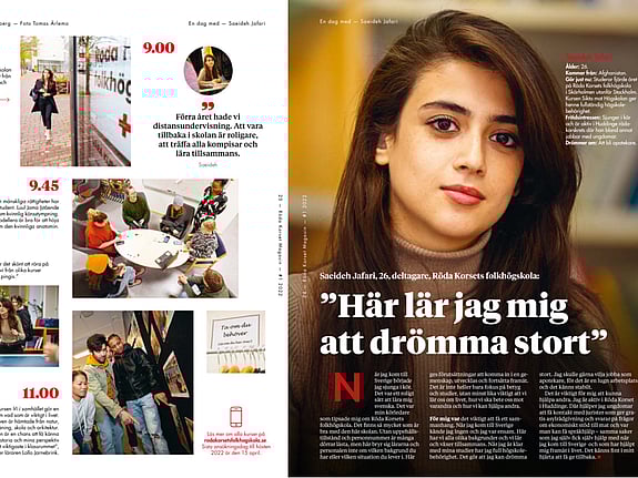 Uppslag från RK Magasin. Ett reportage från folkhögskolan.